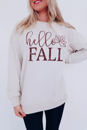 Hello Fall Oversized Graphic Sweatshirt - Oat
