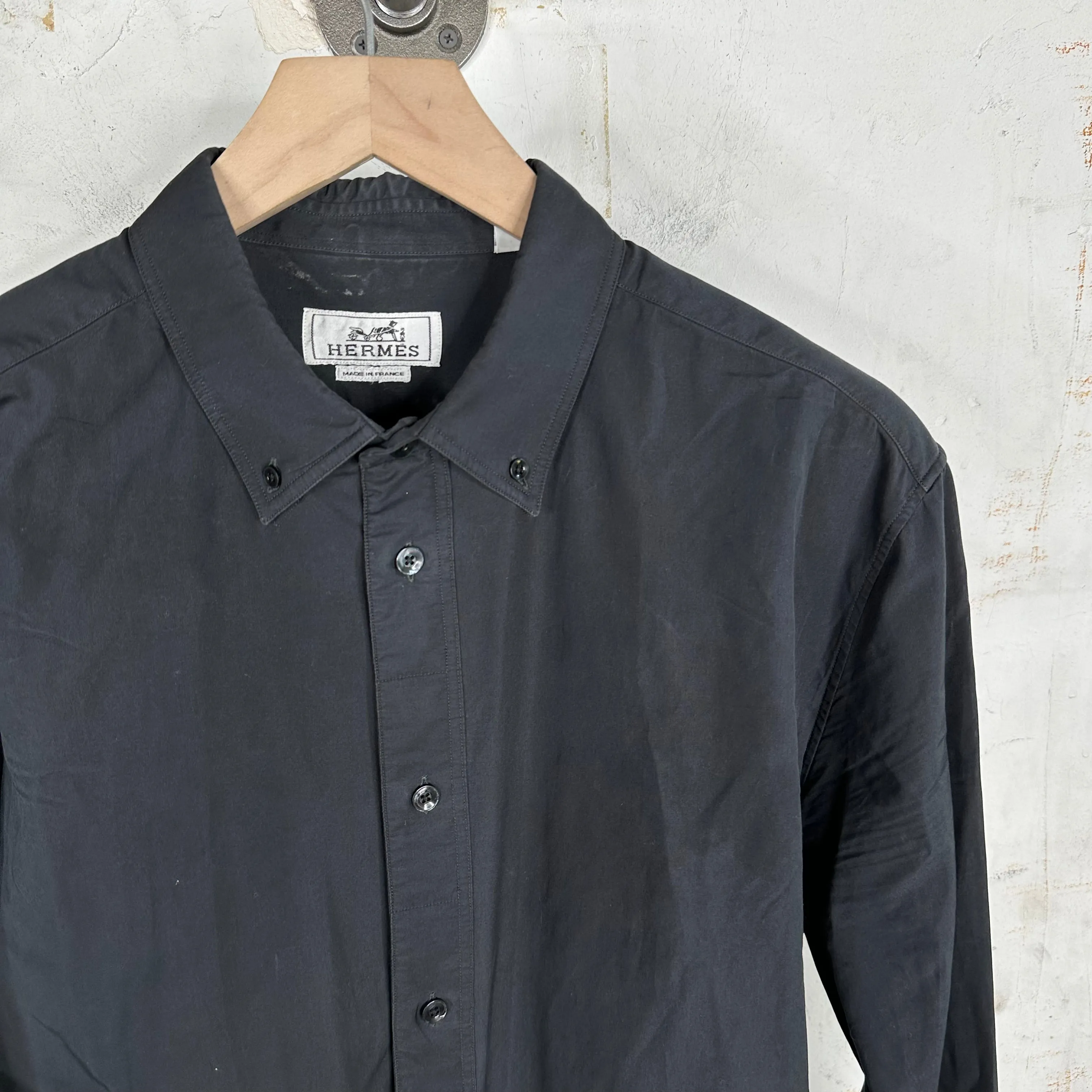Hermes Plain Black Button Up