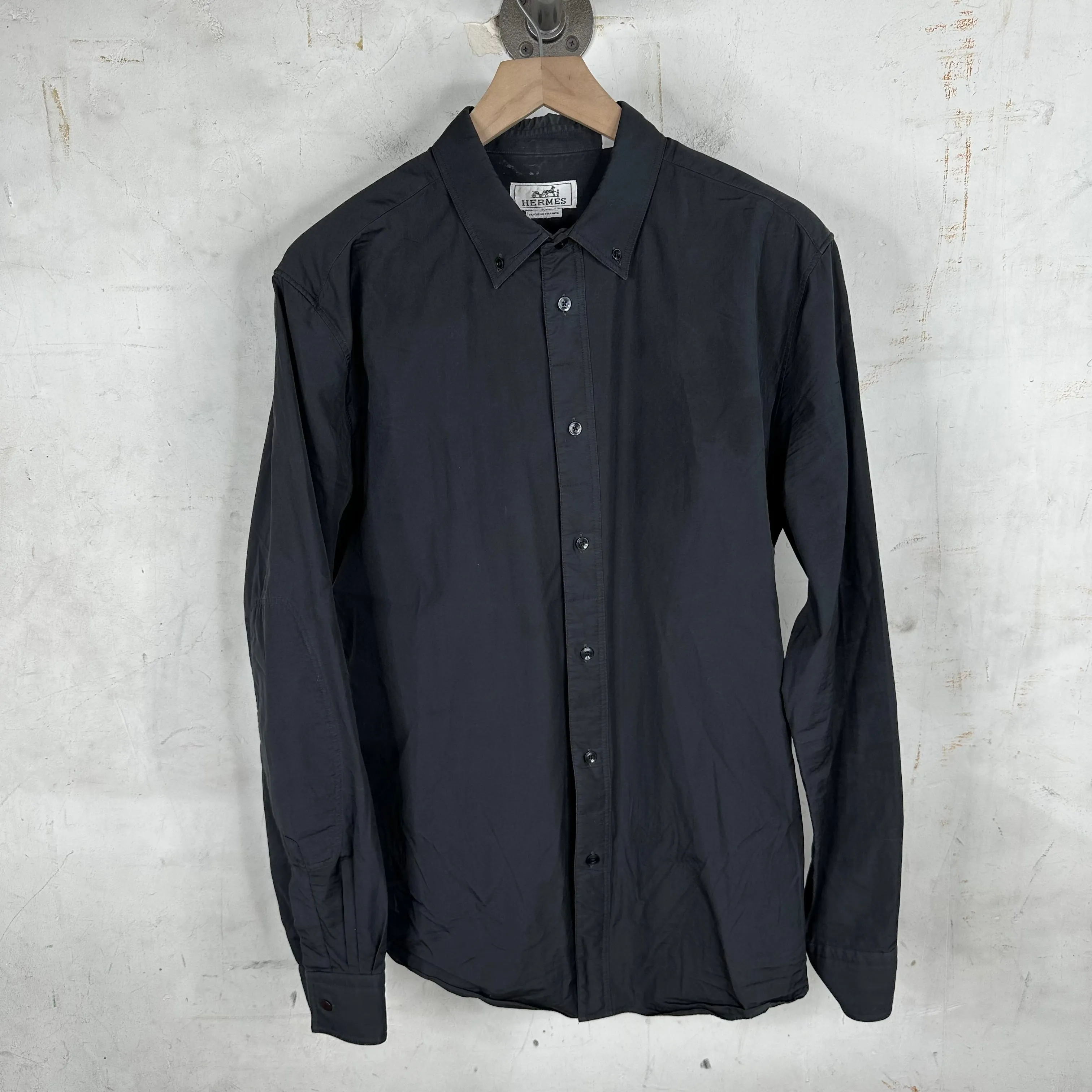 Hermes Plain Black Button Up