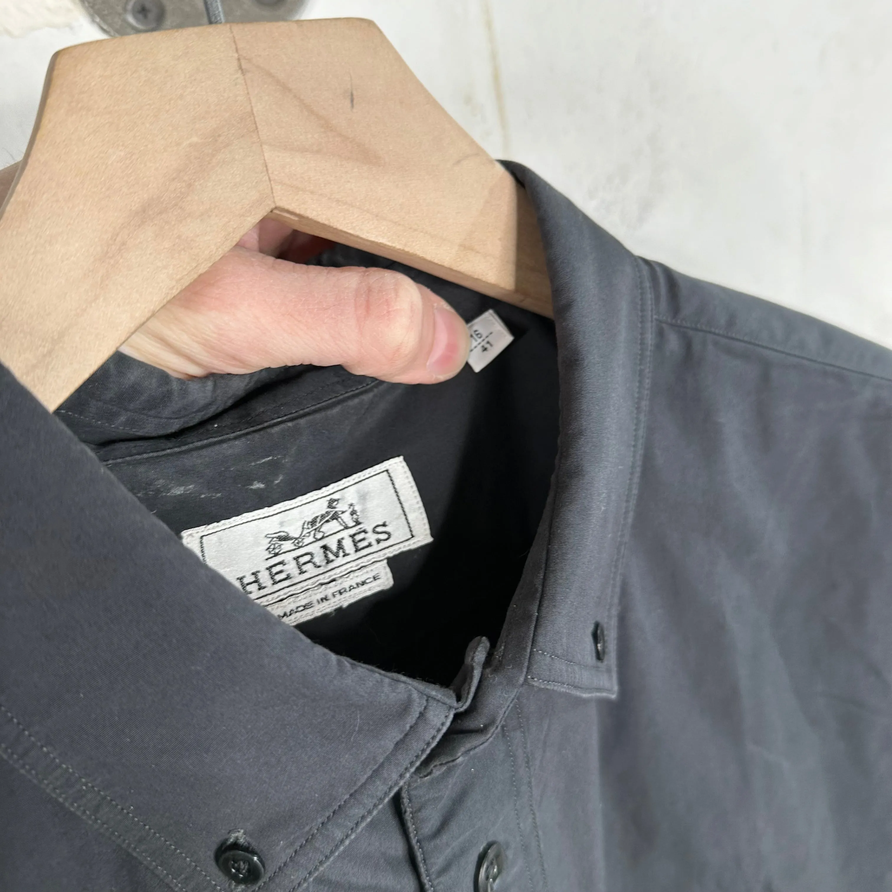Hermes Plain Black Button Up