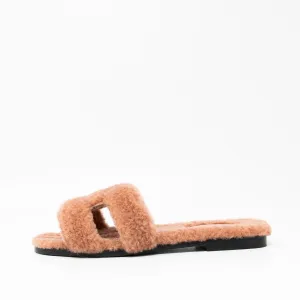 Hermes Rose Aube Shearling Oran Sandals 37