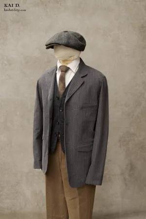 Herringbone Stripe Lukas Blazer - Grey Deco Stripe  - M