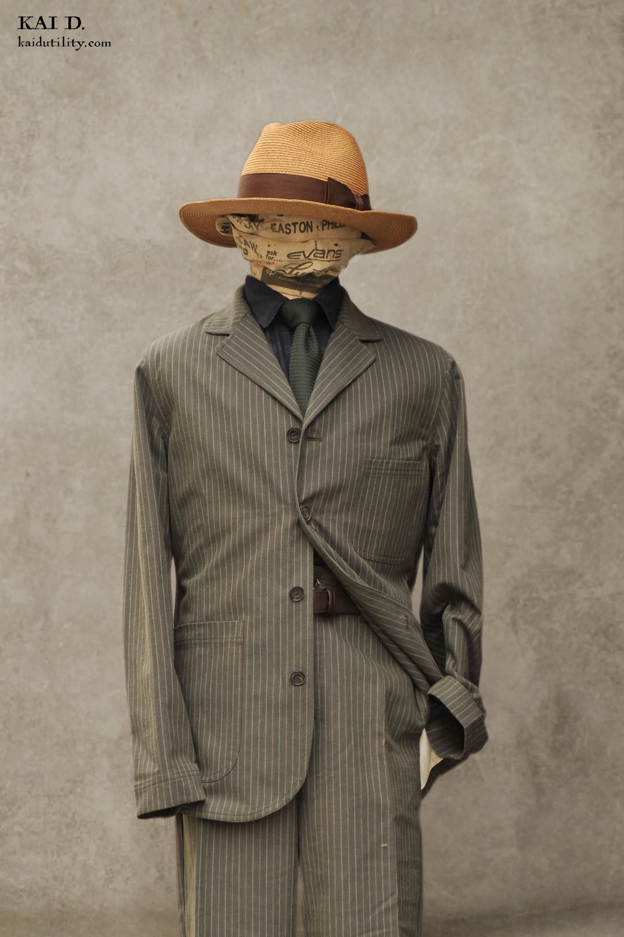 Herringbone Stripe Lukas Jacket - Khaki Pin - M