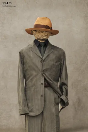 Herringbone Stripe Lukas Jacket - Khaki Pin - M