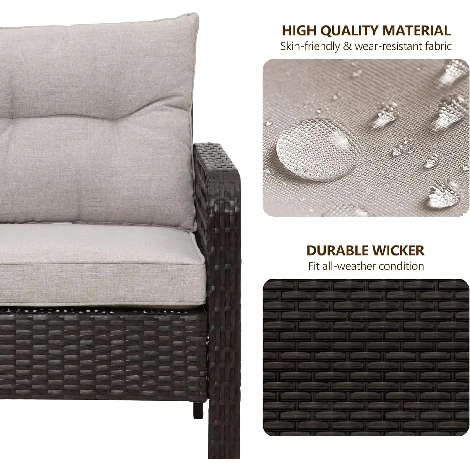 Heynemo Superjoe 4 Pieces Patio Furniture Set, Outdoor Rattan Chair Wicker Conversation Sets with Cushions and Glass Coffee Table, for Porch Balcony Garden Backyard Deck,Beige