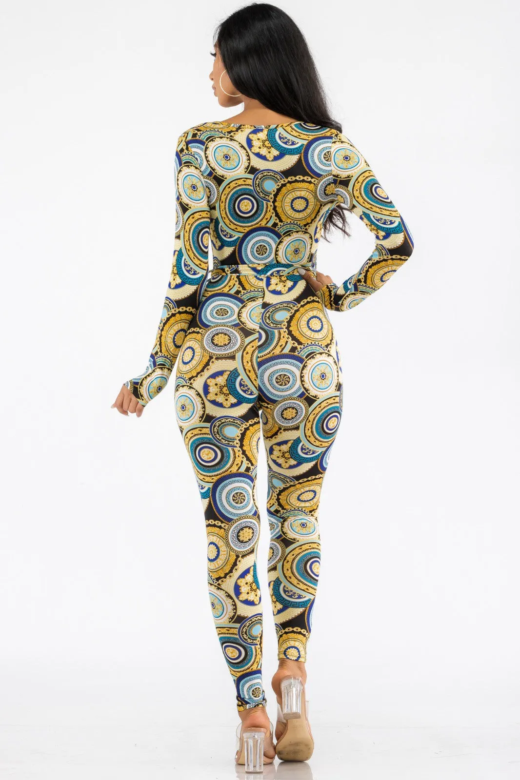 HH626X-GEO - LONG SLEEVE BODYCON JUMPSUIT