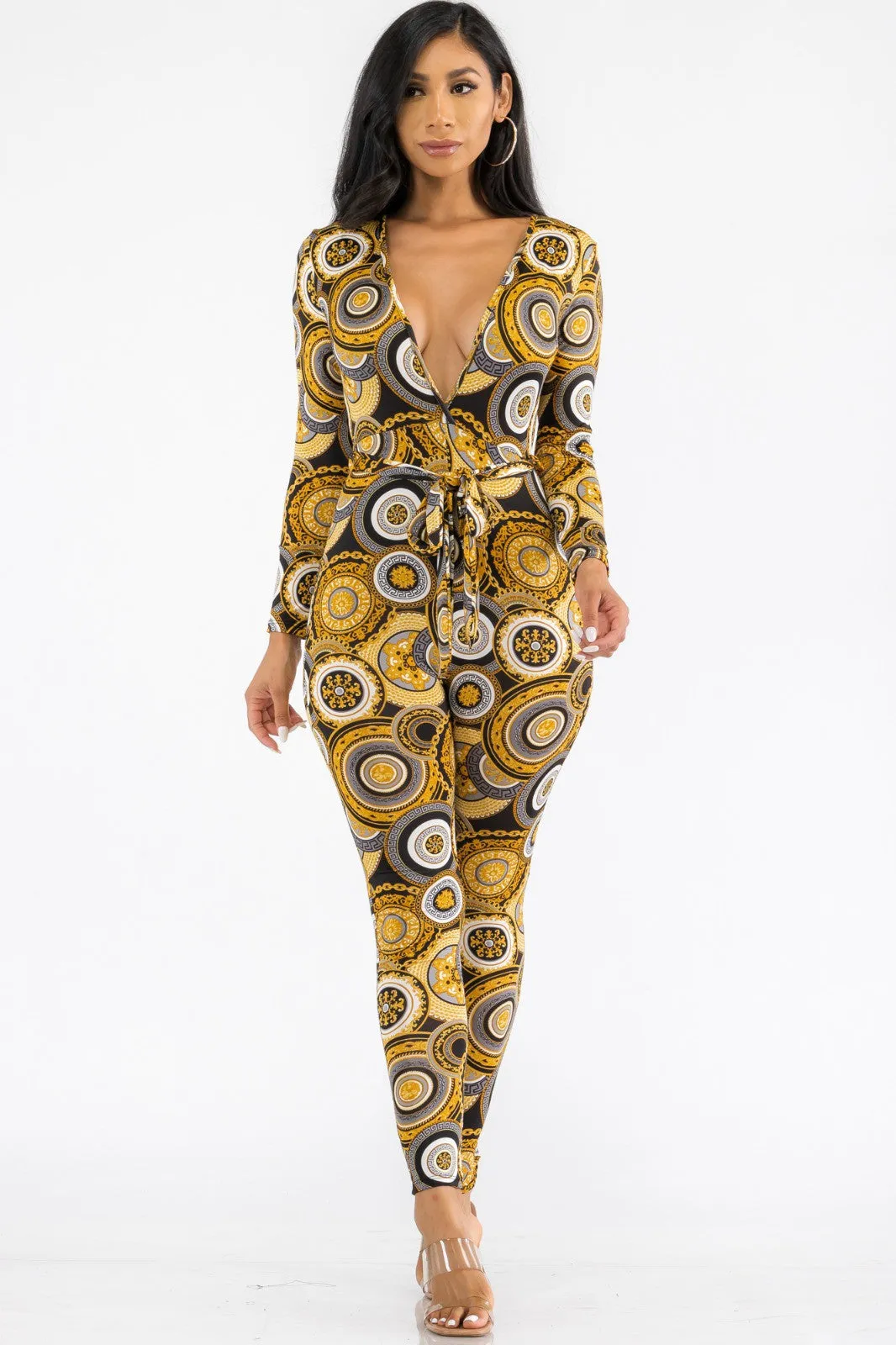HH626X-GEO - LONG SLEEVE BODYCON JUMPSUIT