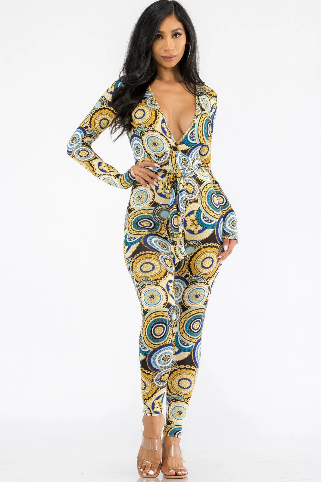HH626X-GEO - LONG SLEEVE BODYCON JUMPSUIT