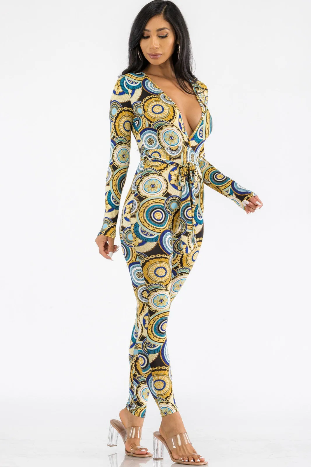 HH626X-GEO - LONG SLEEVE BODYCON JUMPSUIT