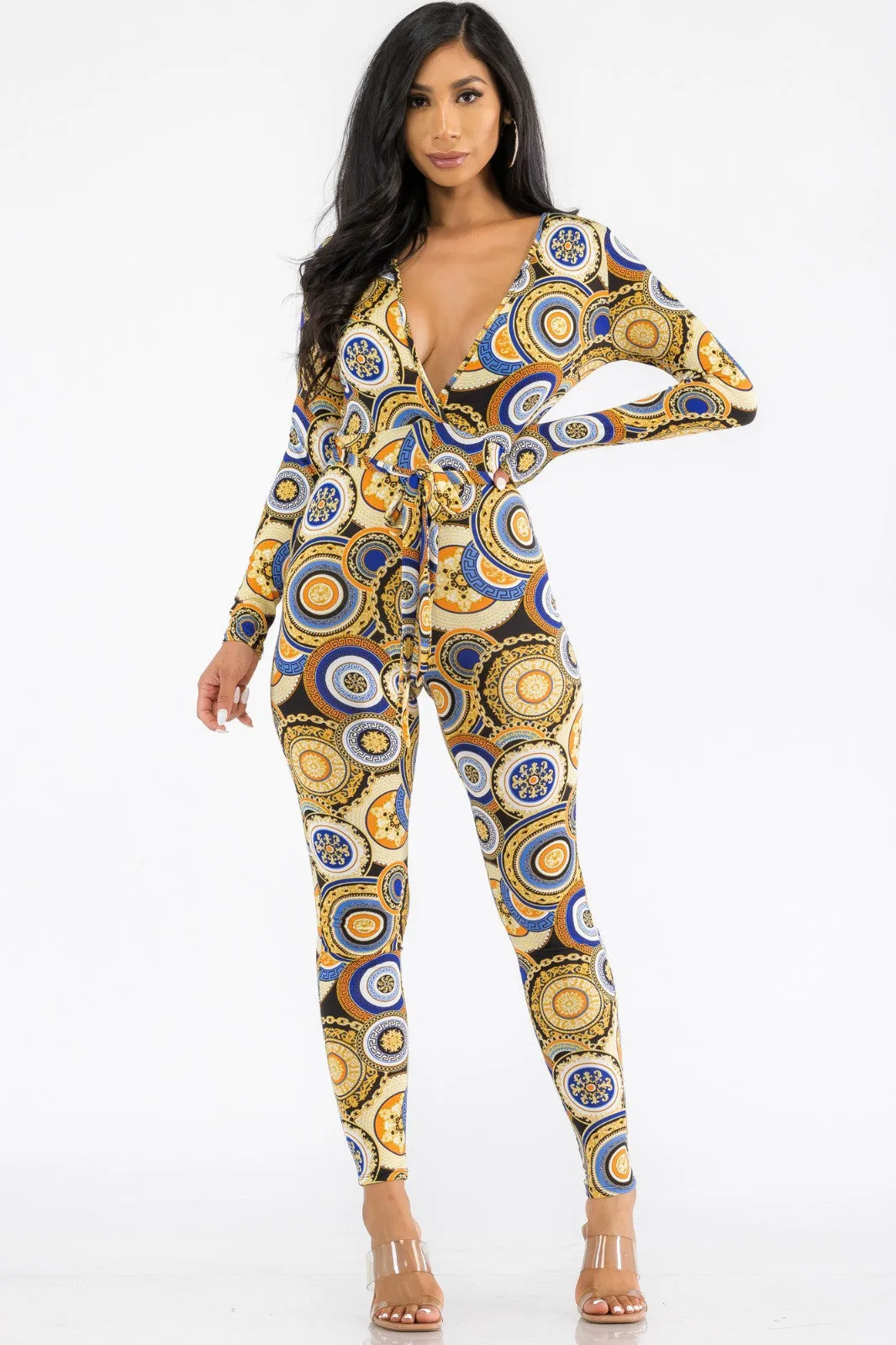 HH626X-GEO - LONG SLEEVE BODYCON JUMPSUIT