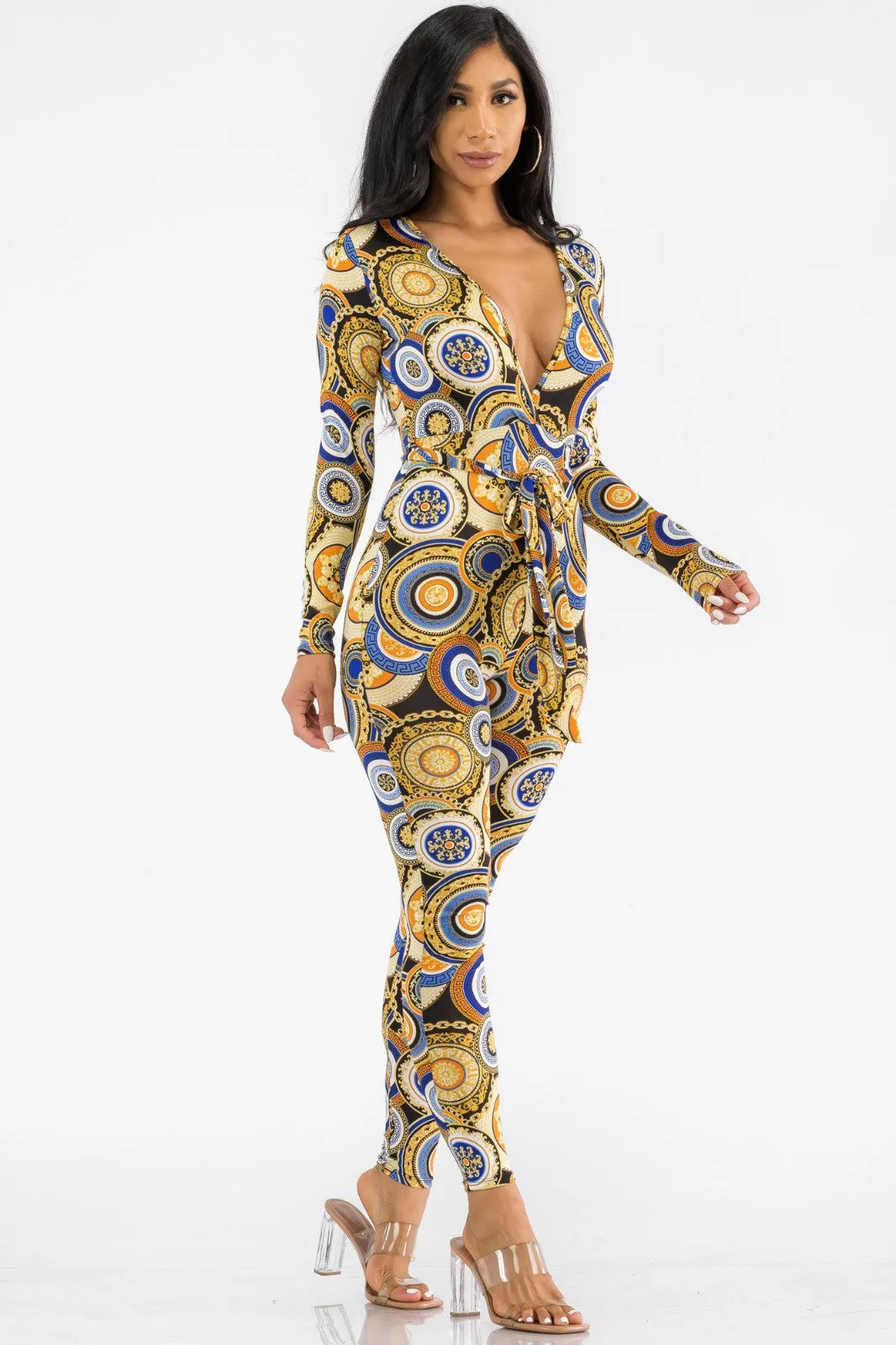 HH626X-GEO - LONG SLEEVE BODYCON JUMPSUIT