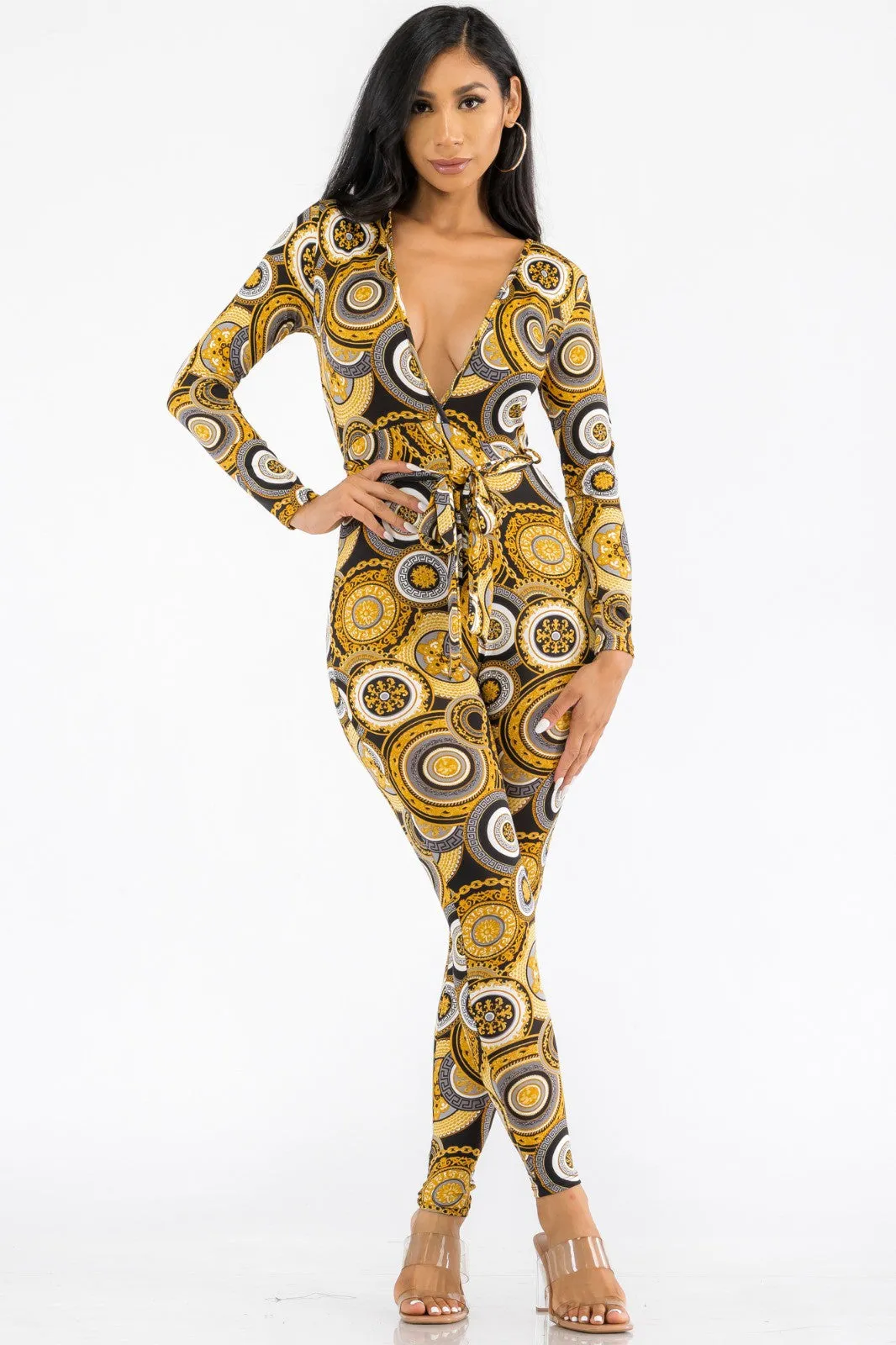 HH626X-GEO - LONG SLEEVE BODYCON JUMPSUIT