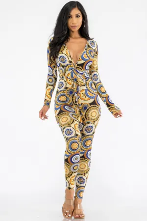 HH626X-GEO - LONG SLEEVE BODYCON JUMPSUIT