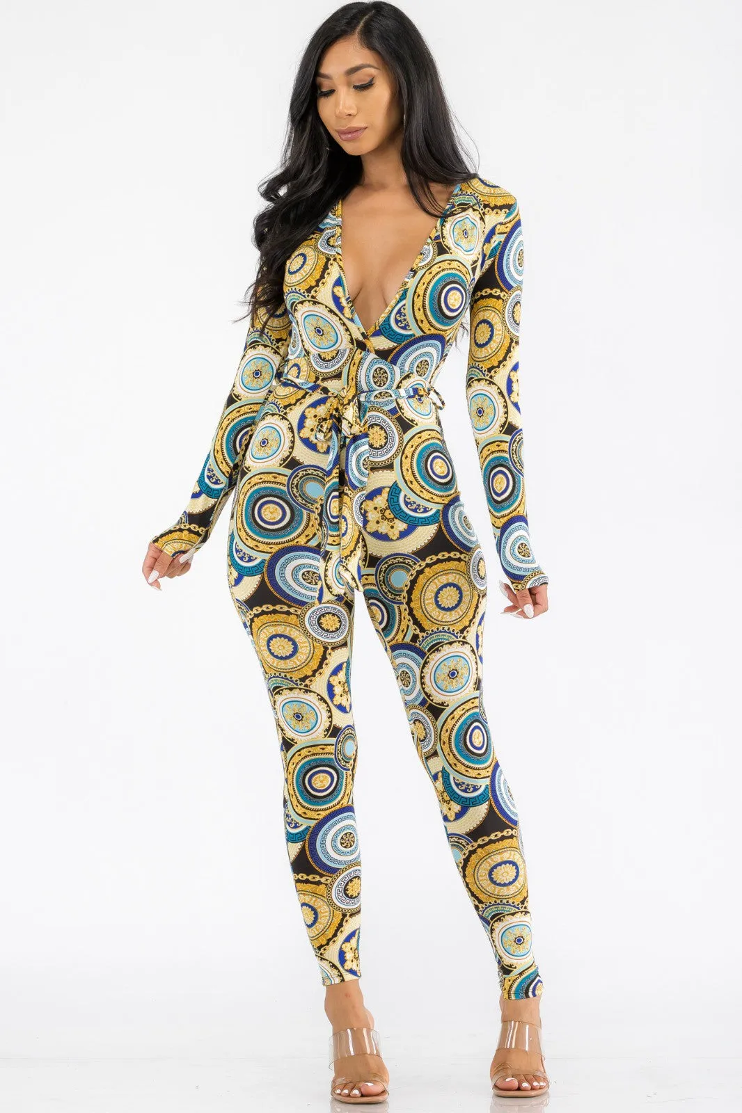 HH626X-GEO - LONG SLEEVE BODYCON JUMPSUIT