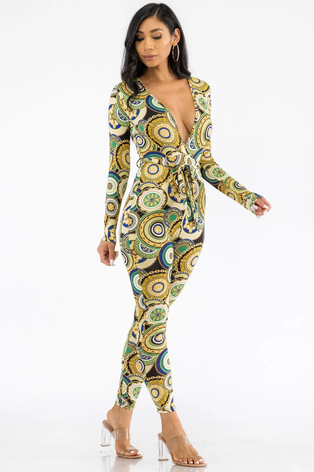 HH626X-GEO - LONG SLEEVE BODYCON JUMPSUIT