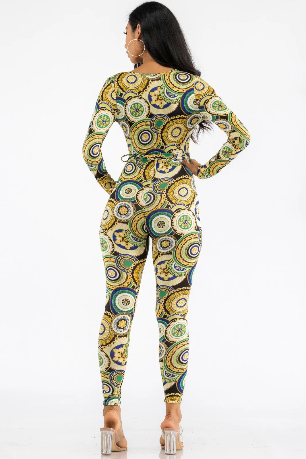 HH626X-GEO - LONG SLEEVE BODYCON JUMPSUIT