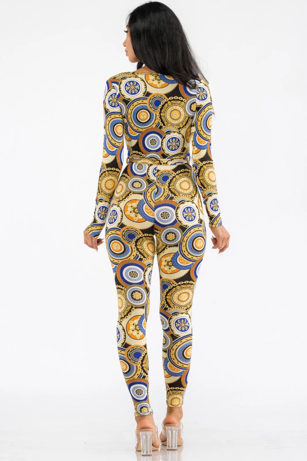 HH626X-GEO - LONG SLEEVE BODYCON JUMPSUIT