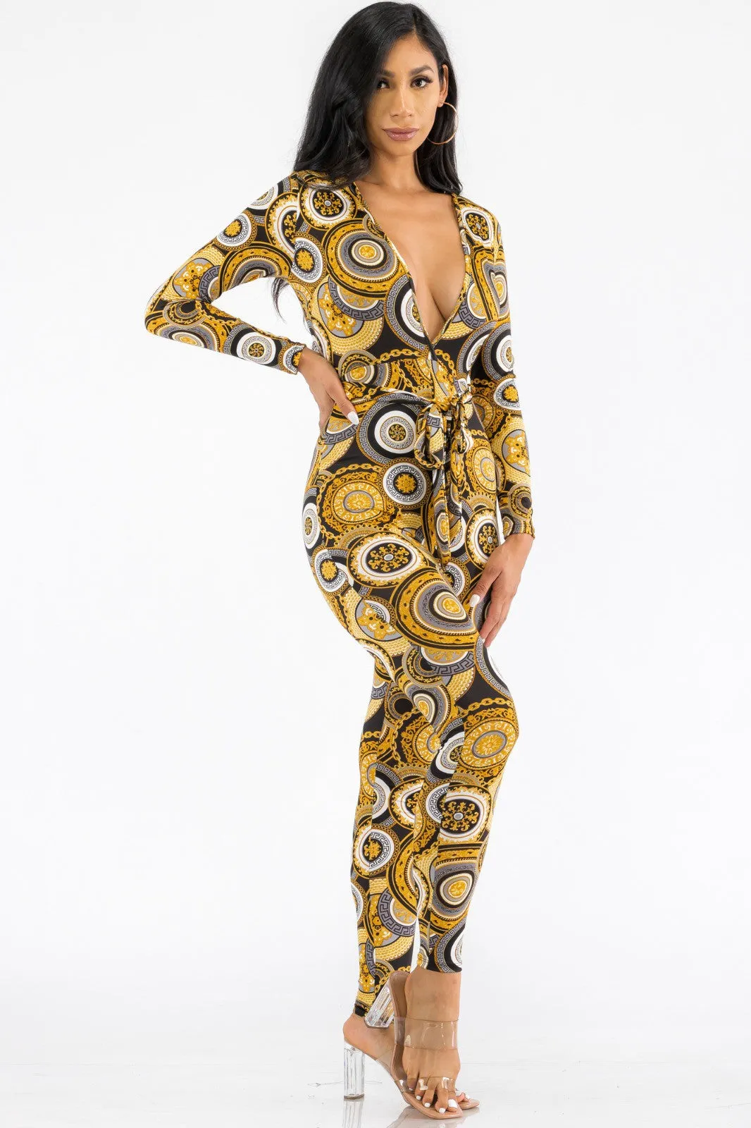 HH626X-GEO - LONG SLEEVE BODYCON JUMPSUIT