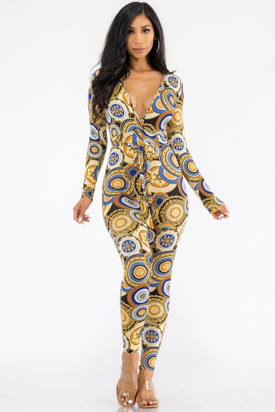 HH626X-GEO - LONG SLEEVE BODYCON JUMPSUIT