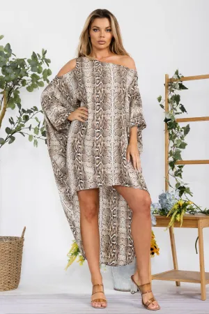 HH735R-SNAKE - Cold Shoulder Cover Up Dress