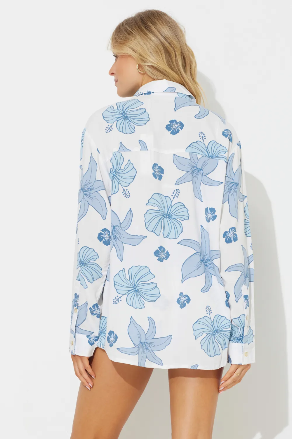 Hibiscus Floral Printed Rayon Button Up