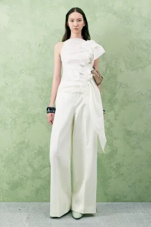 Hibiscus Straight Wide Leg Twill Floor Length Pants