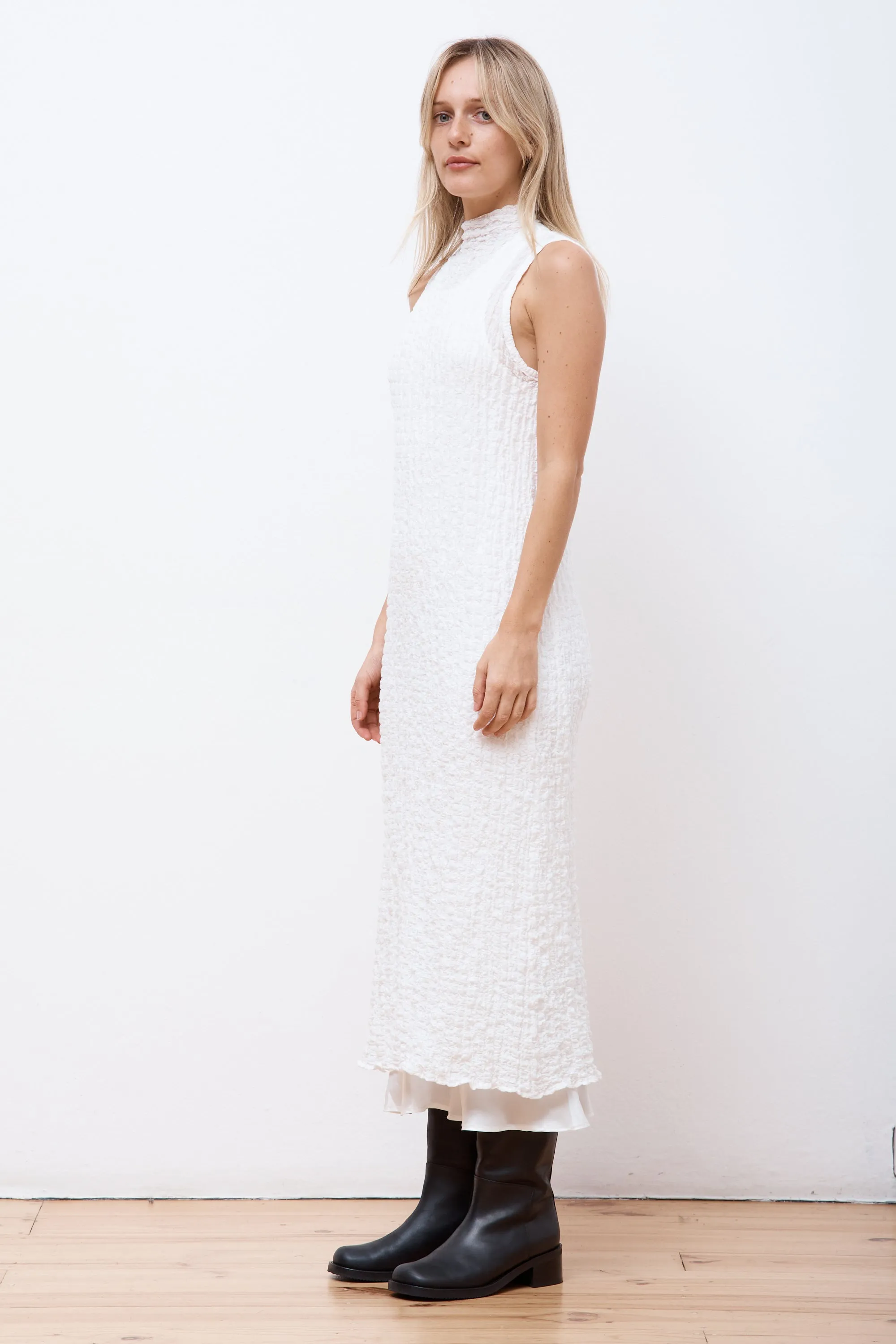 High Neck Sleeveless Dress White
