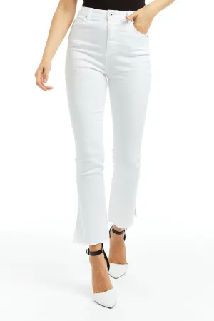 High Rise Crop Flare With Side Slit And Raw Hem