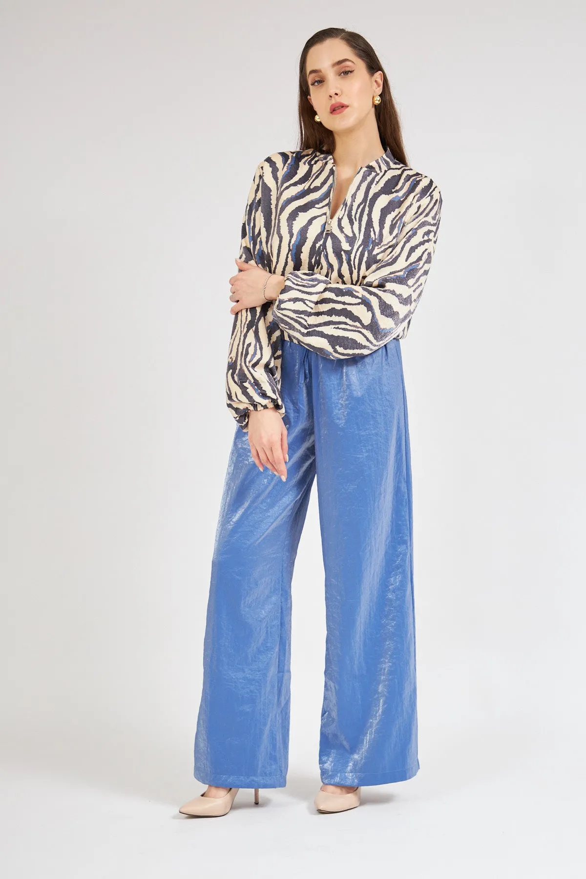 High Waist Shiny Trousers Blue
