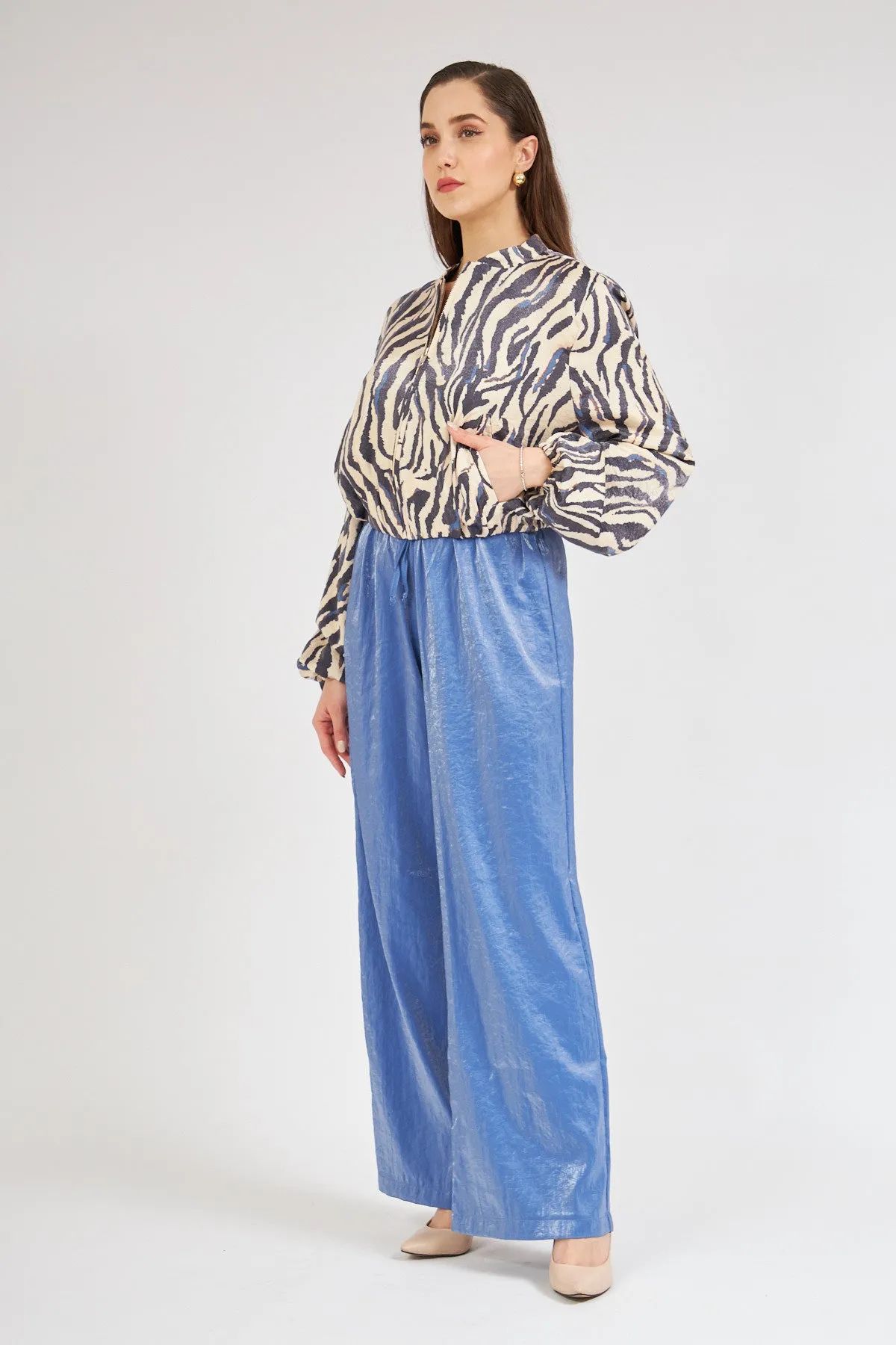 High Waist Shiny Trousers Blue