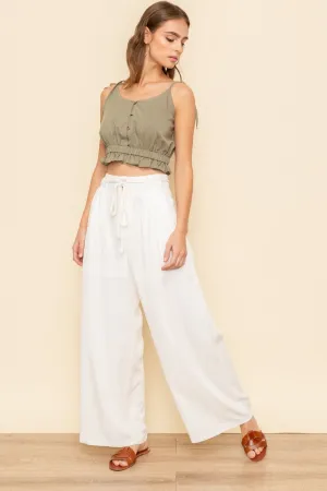 High Waisted Ivory Wide Leg Pants