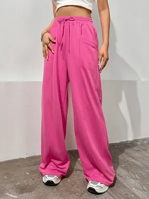 High Waisted Loose Drawstring Elasticity Solid Color Pants Trousers