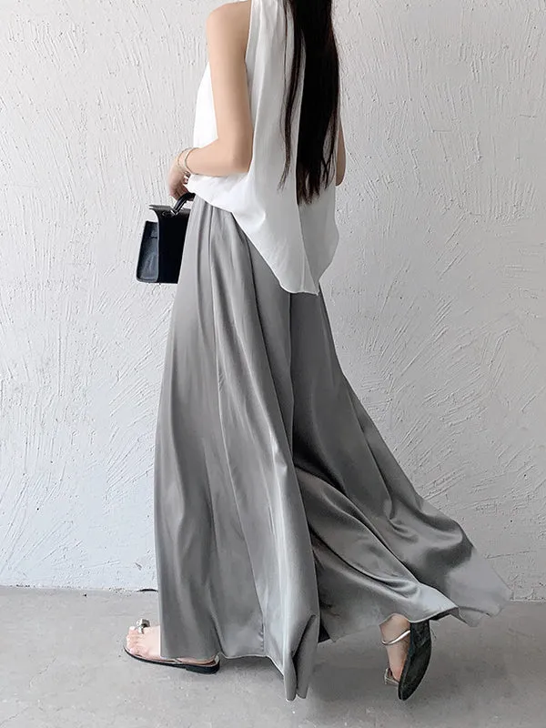 High Waisted Loose Elasticity Pleated Solid Color Culotte Pants