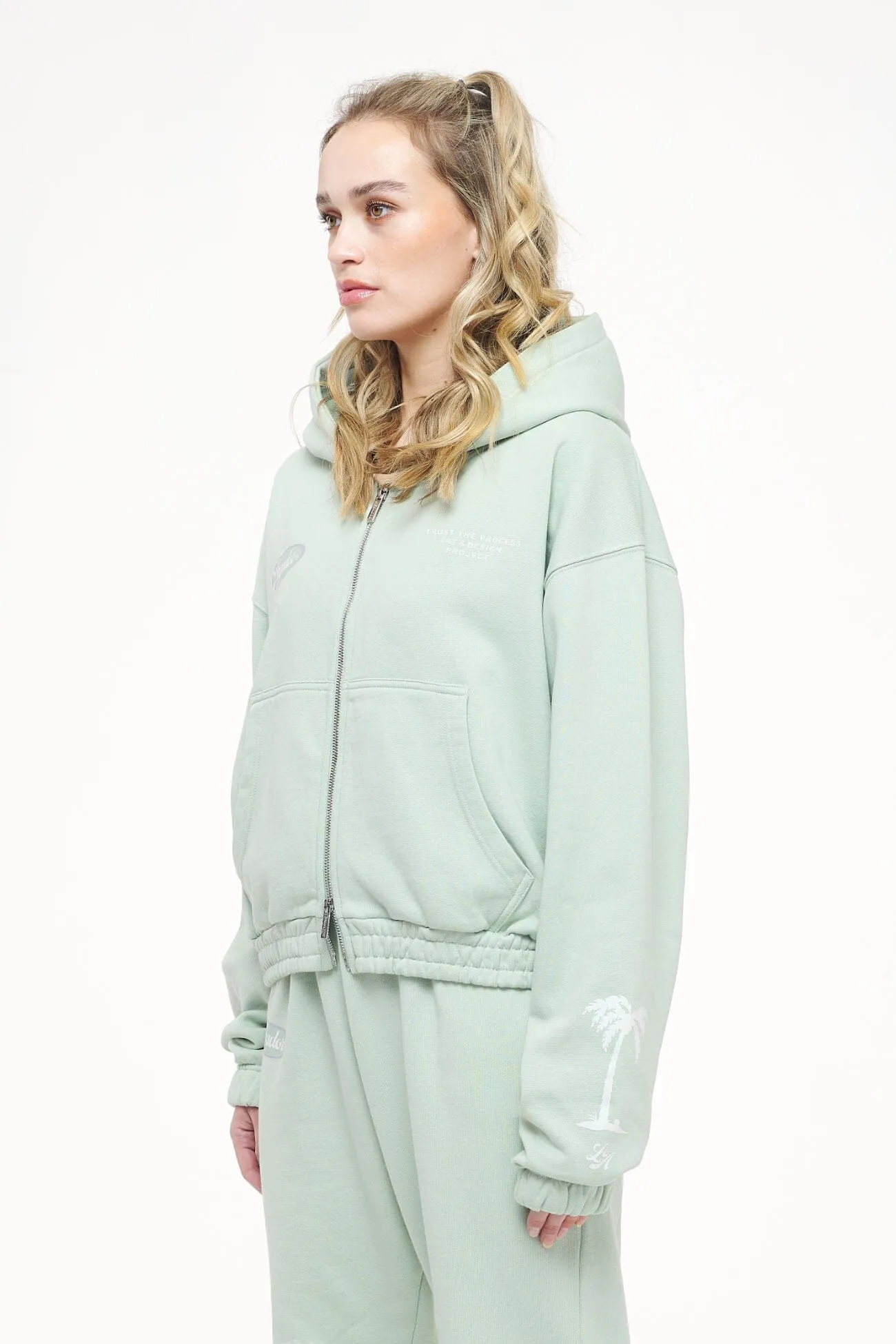 Hills Cropped Zip Hoodie Vintage Washed Milky Green