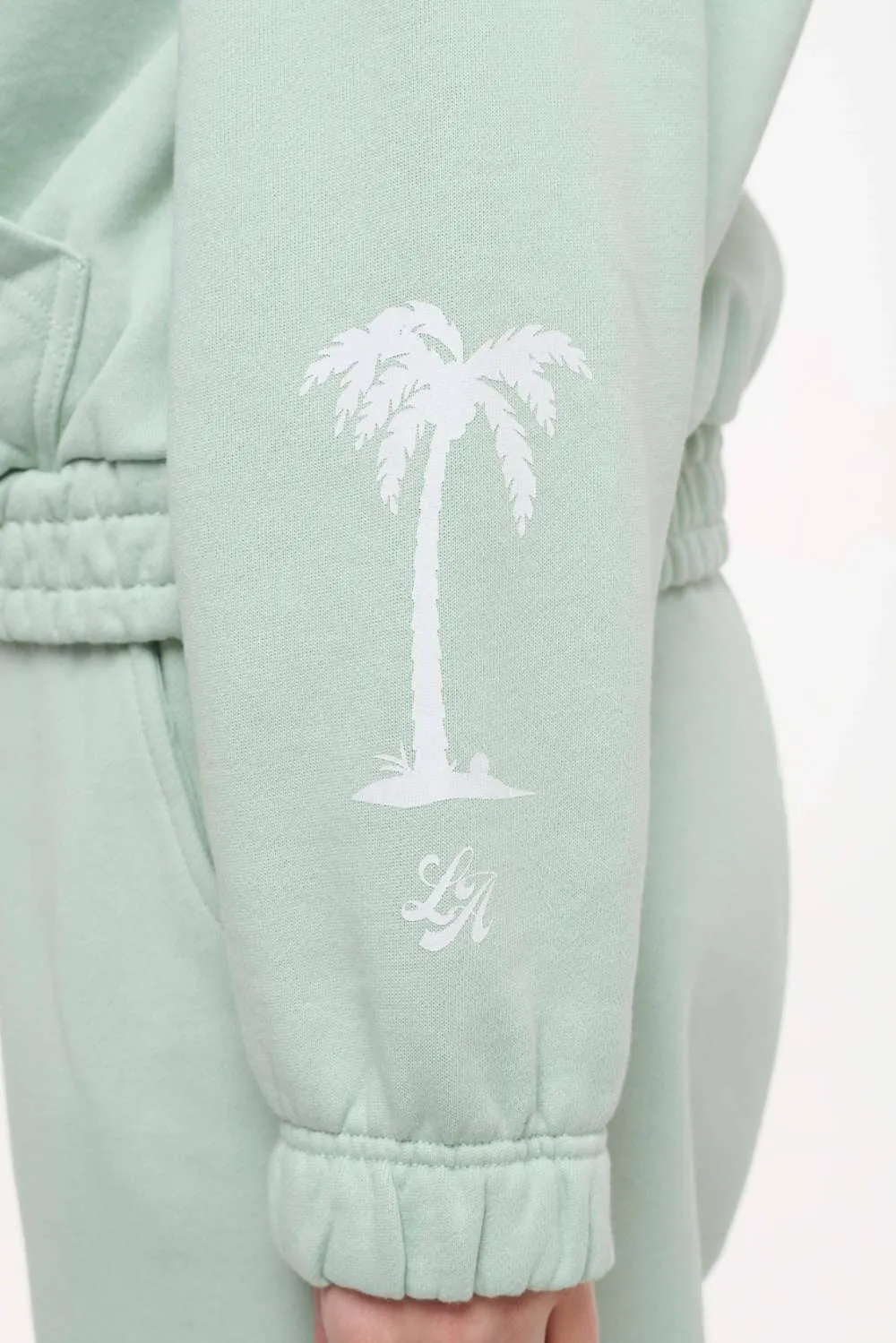 Hills Cropped Zip Hoodie Vintage Washed Milky Green