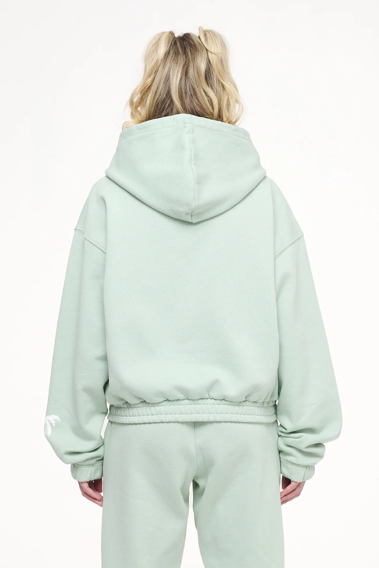 Hills Cropped Zip Hoodie Vintage Washed Milky Green