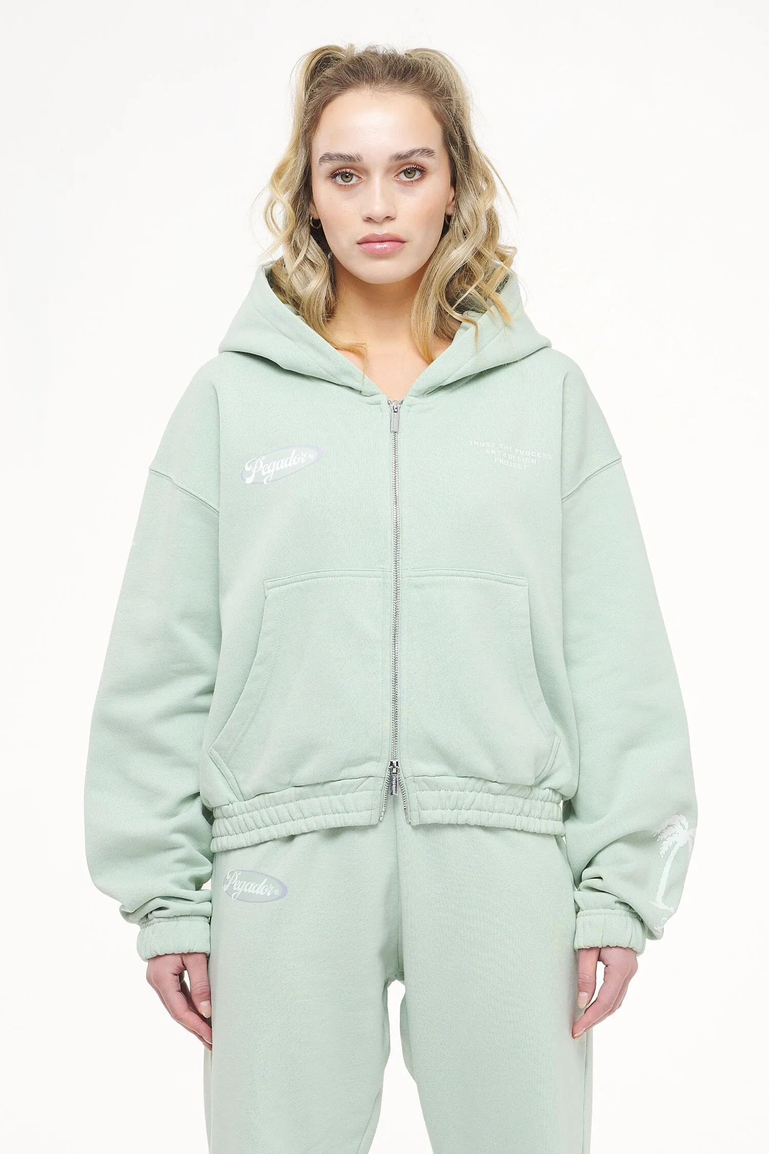 Hills Cropped Zip Hoodie Vintage Washed Milky Green