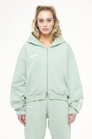 Hills Cropped Zip Hoodie Vintage Washed Milky Green