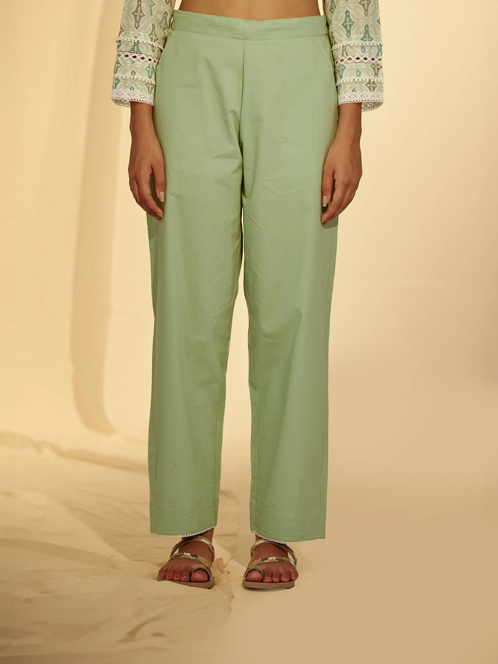 Hint Of Mint Cotton Straight Pant