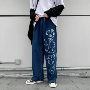 Hip hop line print casual jeans