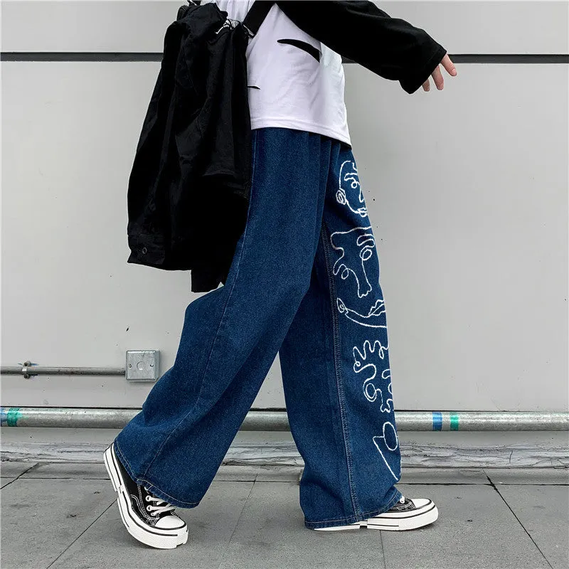 Hip hop line print casual jeans