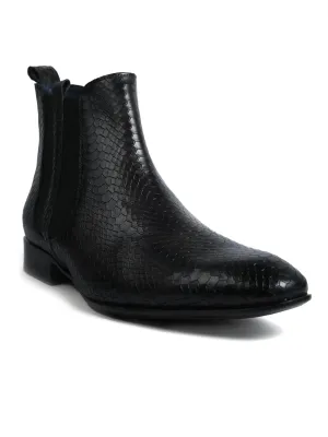 Hitz Men's Black Leather Slip On Boots with Elastic