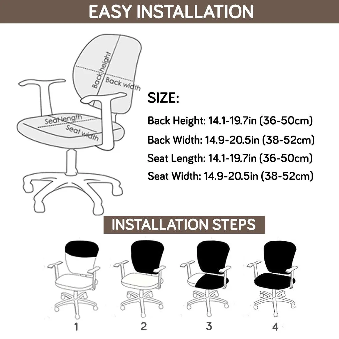 HOKIPO 140gsm Stretchable Office Chair Cover, Brown