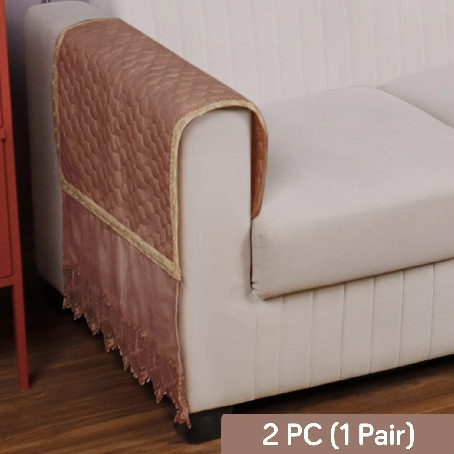 HOKIPO 2PC Premium Dutch Velvet Sofa Arm Cover, Light Brown