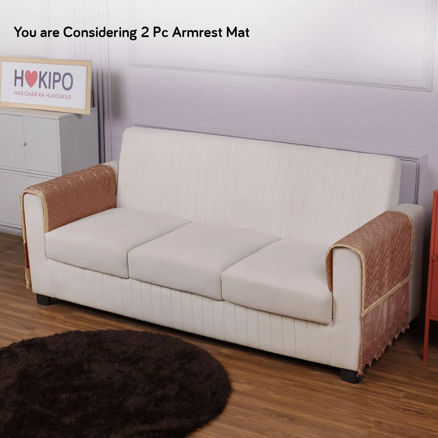 HOKIPO 2PC Premium Dutch Velvet Sofa Arm Cover, Light Brown