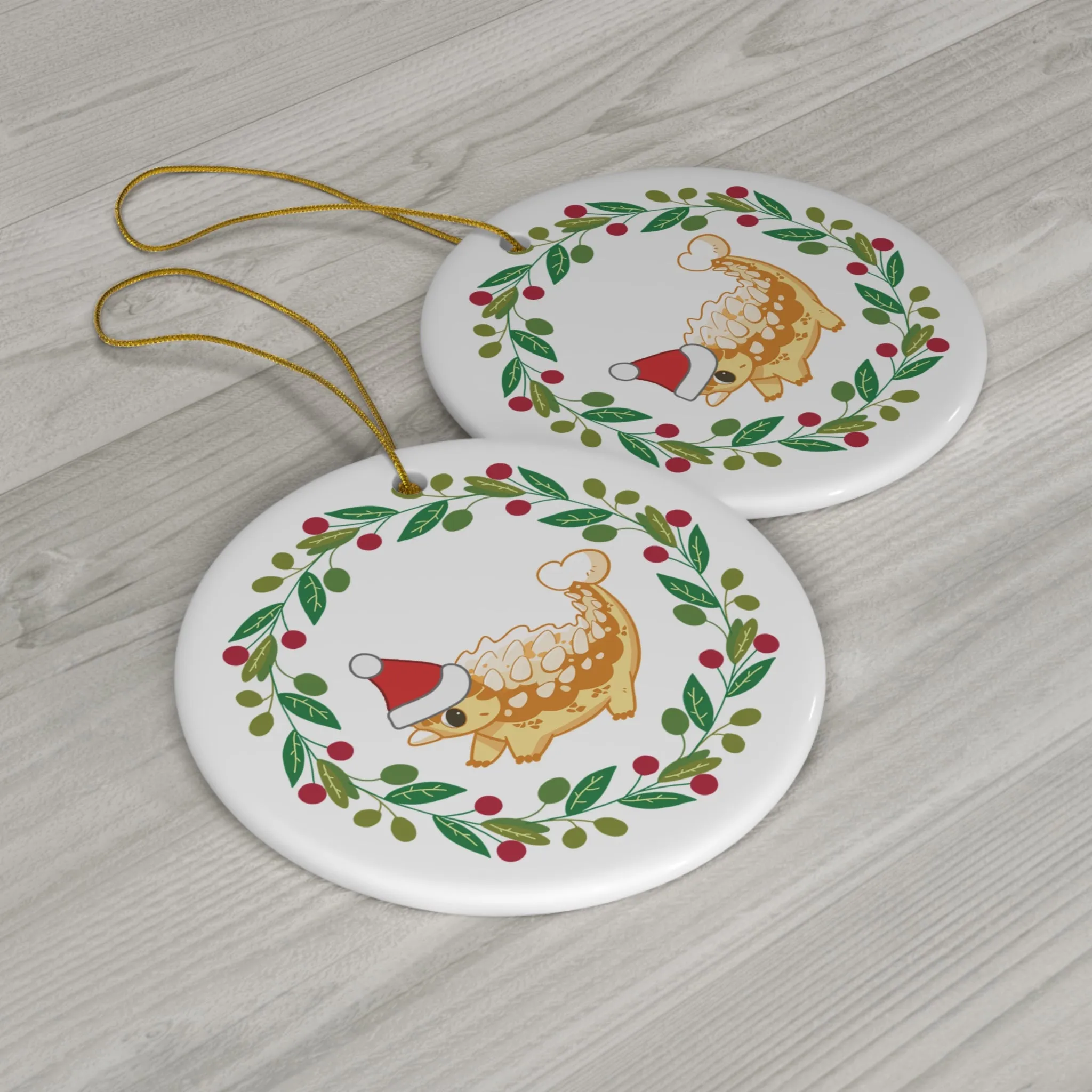 Holiday Ankylosaurus - Ceramic Ornament