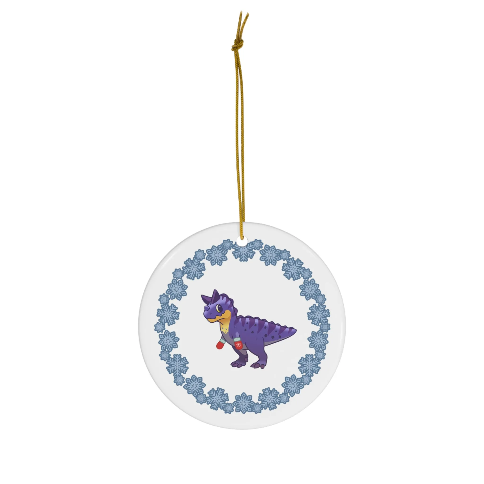Holiday Carnotaurus - Ceramic Ornament - Snowflake Edition