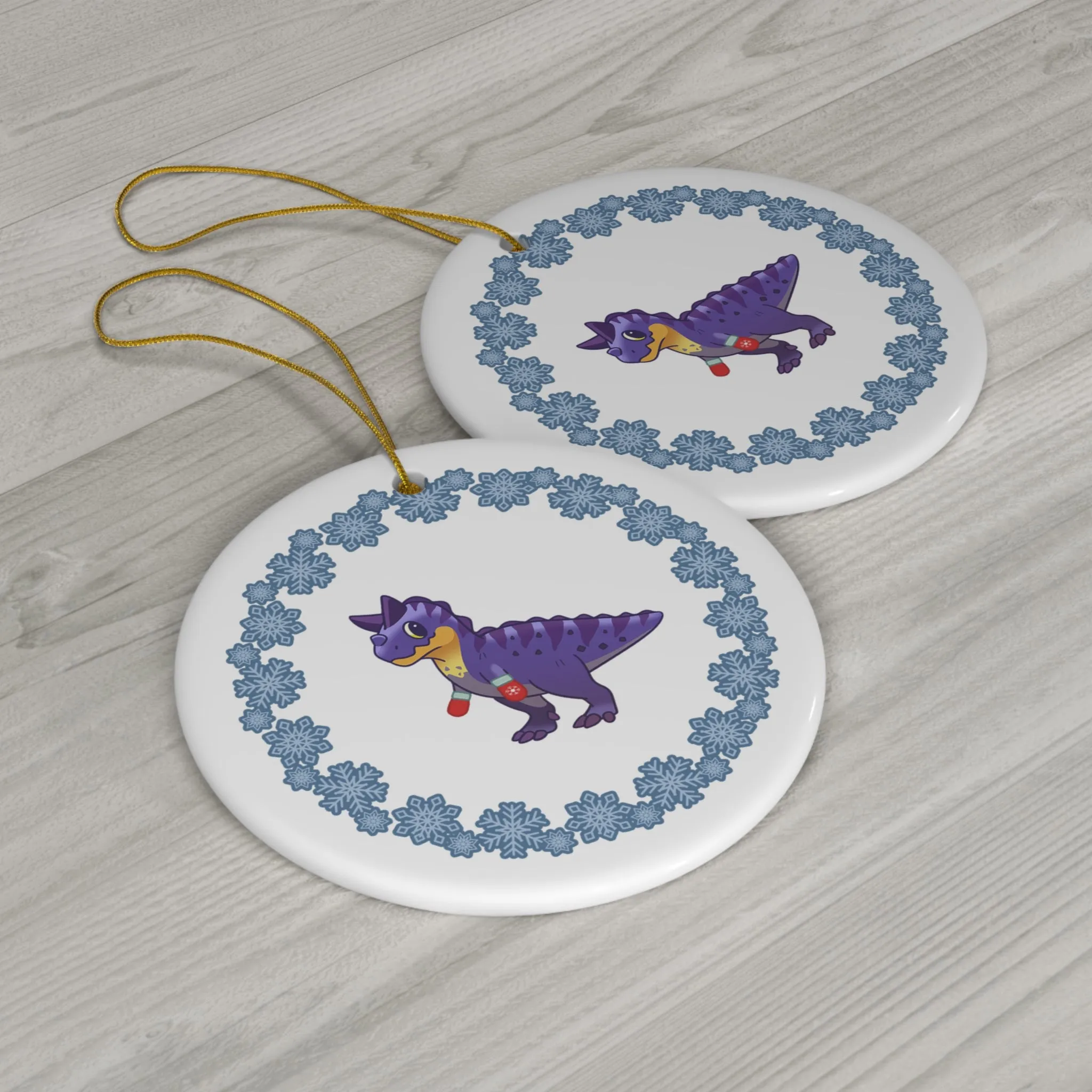 Holiday Carnotaurus - Ceramic Ornament - Snowflake Edition