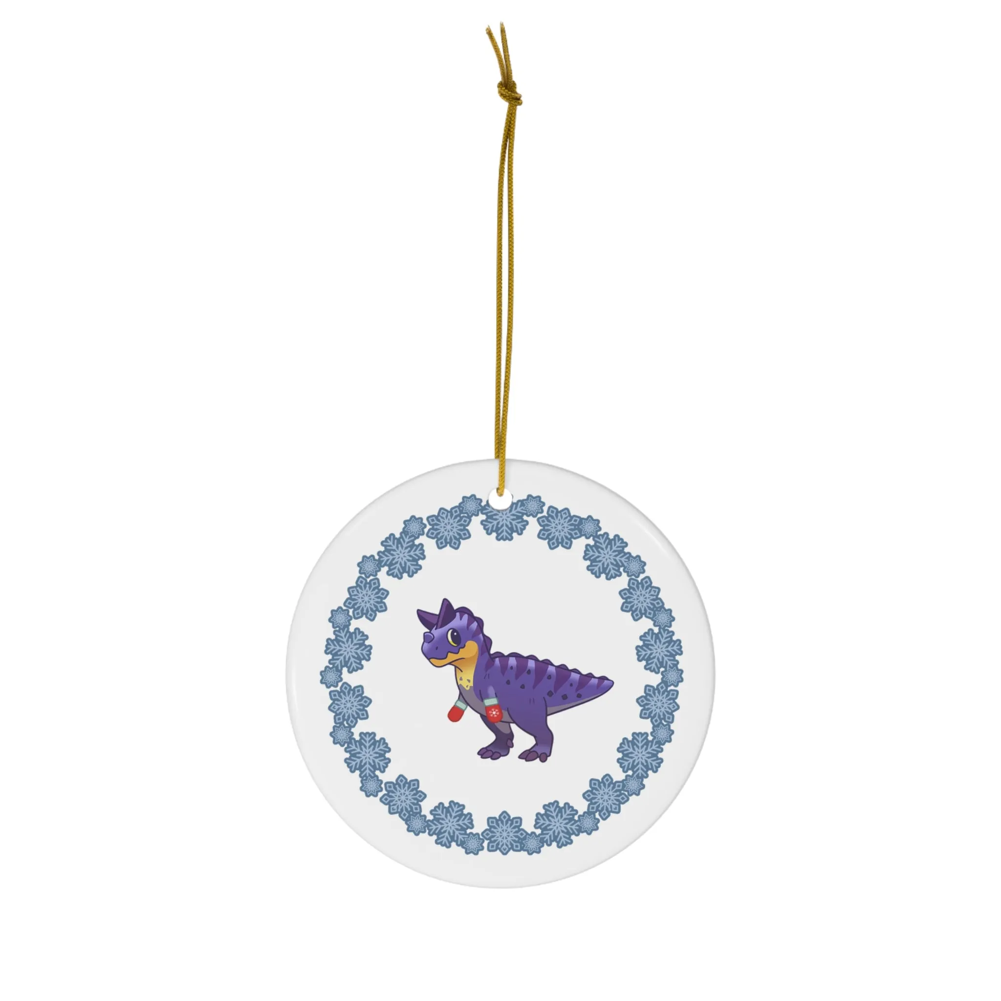 Holiday Carnotaurus - Ceramic Ornament - Snowflake Edition