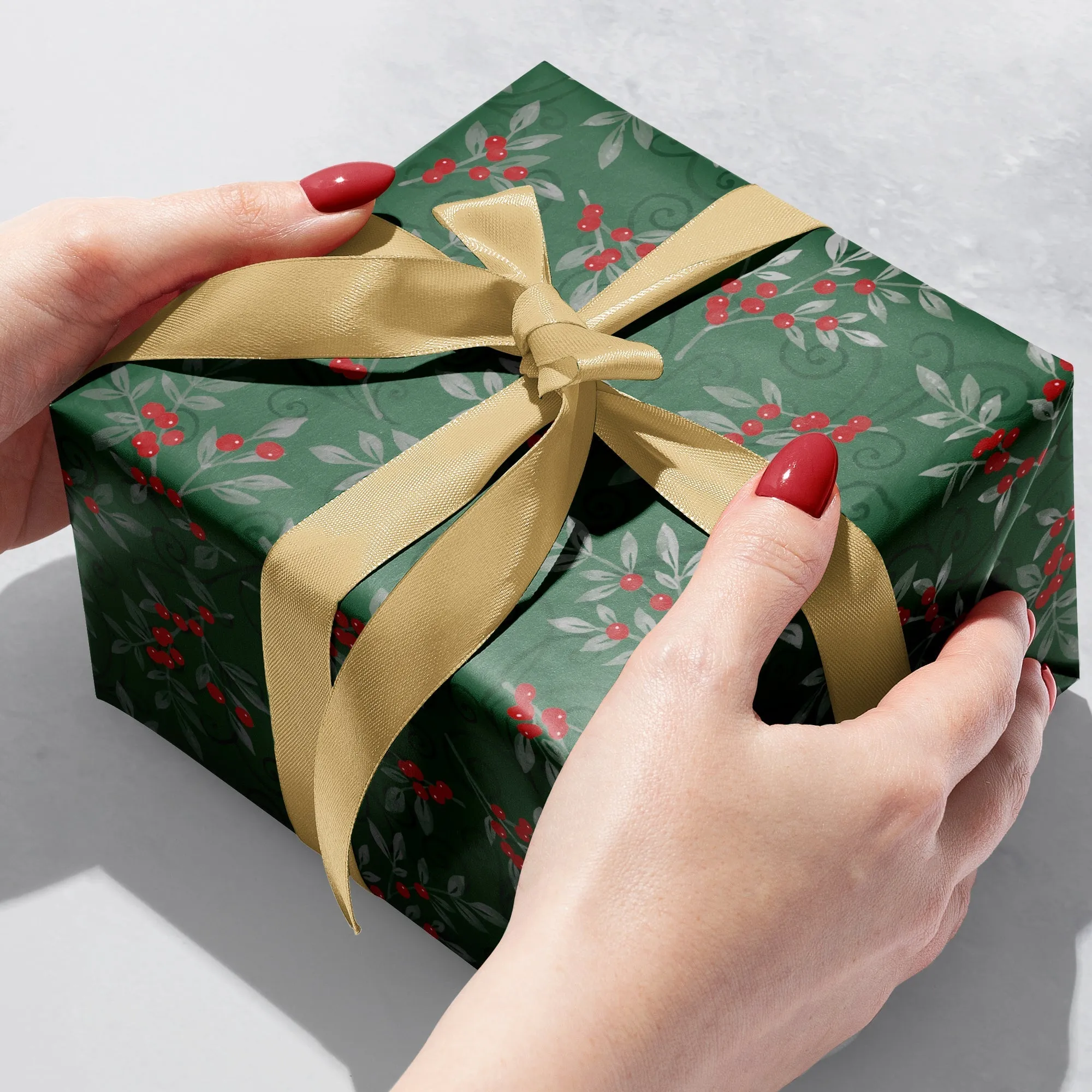 Holiday Floral Green Christmas Gift Wrap